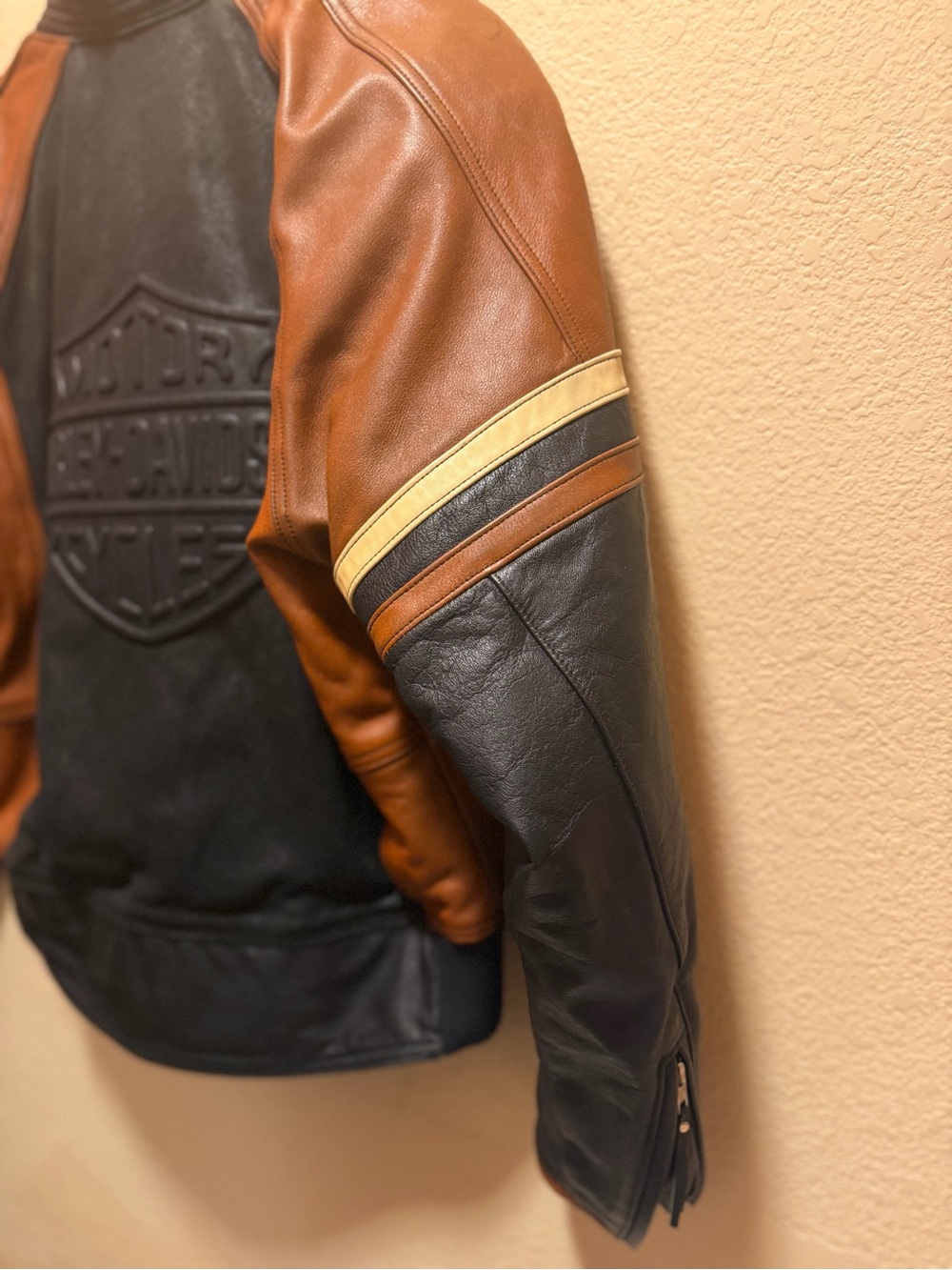 Authentic Harley Davidson Motorcycle Logo Leather Jacket Black Brown Size L - Picture 12 of 16